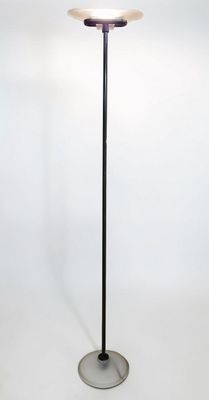 le lampadaire est surmonté d'un abat-jour en verre