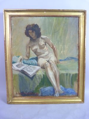 * Hubert LIMBOURG. "Nu féminin à la lecture" Huile sur toile…