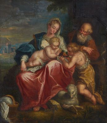 une image représentant un tableau d'une famille avec un chien et un chat