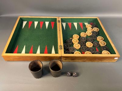 wooden backgam set with dice and backgams