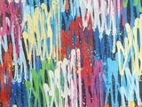 une peinture représentant des éclaboussures de peinture colorée sur un fond noir