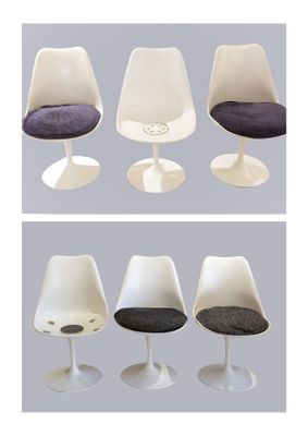 trois photos de chaises différentes, de couleurs et de formes variées