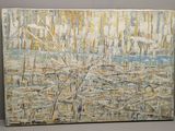 peinture abstraite représentant un paysage urbain avec de nombreux gratte-ciel