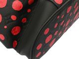 black and red polka dot travel bag on a white background
