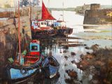 two boats that are sitting in the water