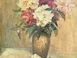 une peinture de fleurs dans un vase sur une table