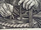 a black and white drawing of a man sitting in a chair