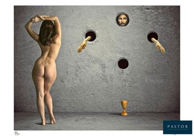 a naked woman standing in front of a wall with a bunch of mirrors