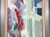 une image représentant un tableau d'un bâtiment rouge et blanc