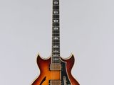 a close up of an electric guitar on a white background