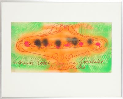 tableau représentant une girafe sur un fond vert et orange