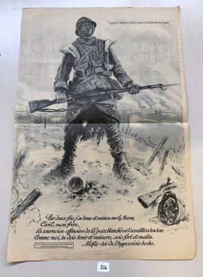 an old poster of a soldier holding a rifle and a gun