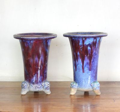 deux vases posés sur une table en bois