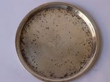a silver plate with a picture of a man on it