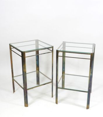 pair of chrome and glass side tables with glass tops