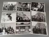 several old black and white photos of men and women in front of a building