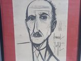 drawing of a man in a suit and tie in a red frame