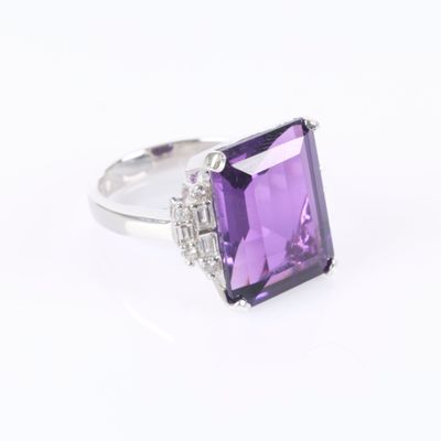 an amethorate and diamond cocktail ring in white gold
