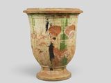 an old vase with a rusted paint on it