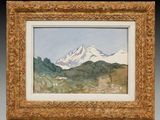 une image représentant un tableau représentant une montagne, dans un cadre doré