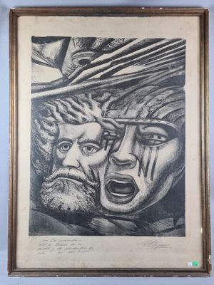 a drawing of a man with a beard and a woman with a face