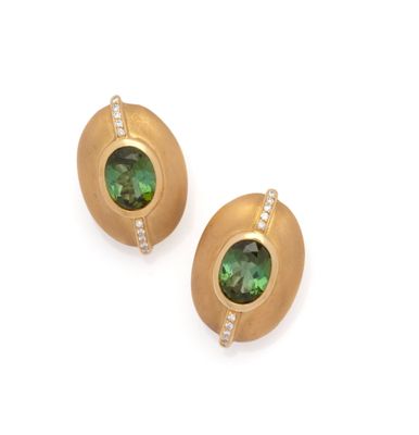 pair of green tourmaline and diamond earrings