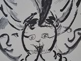 drawing of an owl with a bird on its head on a piece of paper
