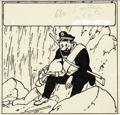 un dessin représentant un homme sur une montagne, chaussé de skis