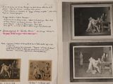 an old photo of a book with pictures of people on it