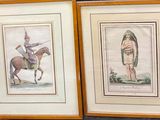 two framed pictures of a man riding a horse next to another man on a horse