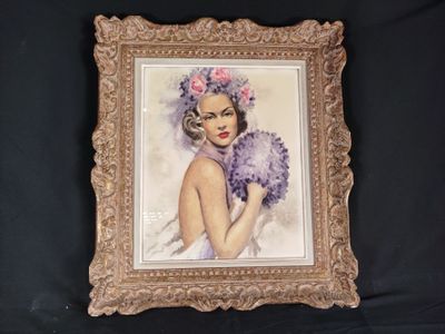 une image représentant un tableau d'une femme en robe violette