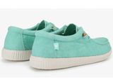 a close up of a pair of green shoes on a white background