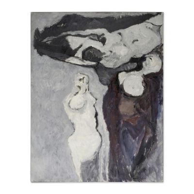 an image of a painting of a woman with a hat on her head