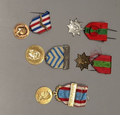 de nombreuses médailles et insignes posés sur une table