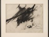 black and white drawing of a bird sitting on a branch