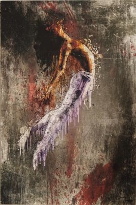 an abstract painting of a woman in a purple dress