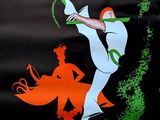 une affiche représentant un joueur de baseball tenant une batte à la main