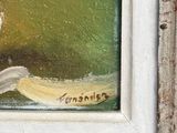 a painting of a cat that is sitting on a window sill