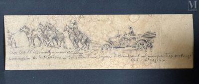 un vieux dessin représentant une calèche tirée par deux hommes
