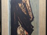 tableau représentant une femme portant un chapeau noir et fumant une cigarette