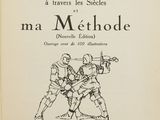 an old book with a drawing of two men fighting each other