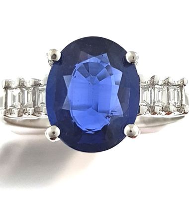 Bague OR Gris Saphir 3,97 CT(Certificat Traitement Thermique…