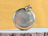 a silver pocket watch sitting on top of a tree stump