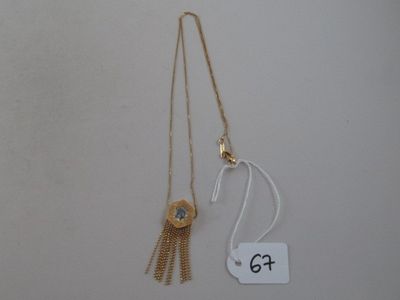 two necklaces and a tag on a white surface