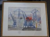 une photo d'une photo d'un tableau représentant un port