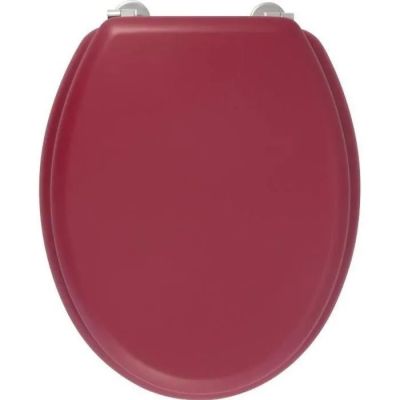 le siège de toilettes rouge est fermé sur un fond blanc