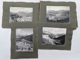 quatre photos en noir et blanc représentant un paysage de montagne avec une église