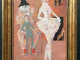 une image représentant un tableau où l'on voit une femme en robe blanche et un homme en costume vert