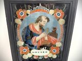 a picture of a painting of a man playing a musical instrument