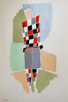 an image of a painting of a man with a red and black shirt